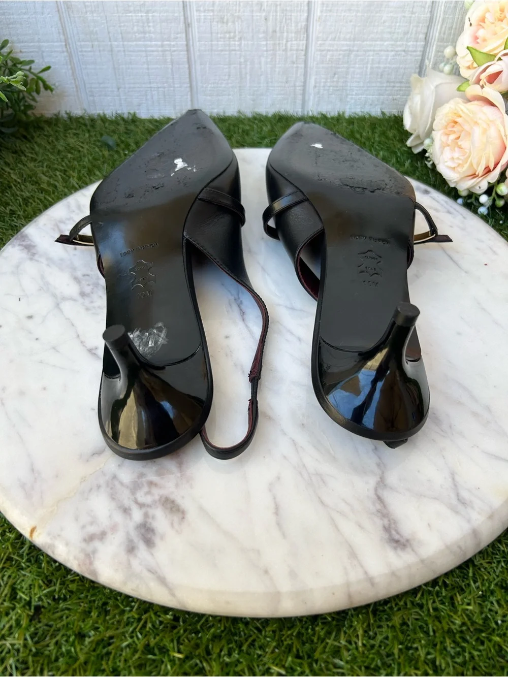 TORY BURCH DOUBLE T BUCKLE MARY JANE SLINGBACK $325 size 10  Perfect Black
